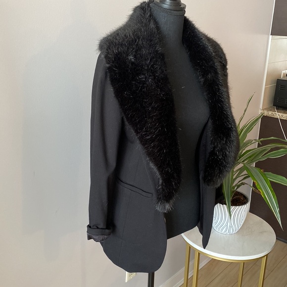 Black - Ever New - Faux Fur Hooded Blazer Jacket (Fur is Detachable) - Size US 2 - Picture 3 of 11